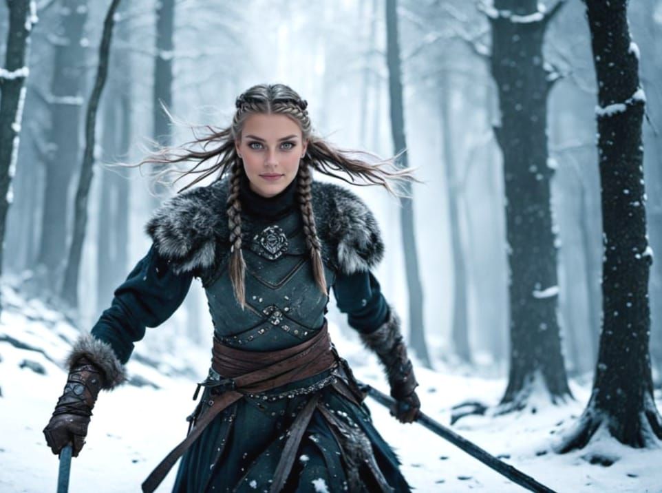 Regal Barbarian Warrior Charges into the Frozen Wilderness