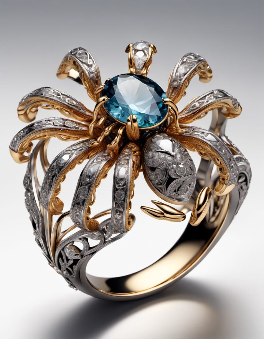 Hyper-Realistic Tarantula Ring in Golden Filigree
