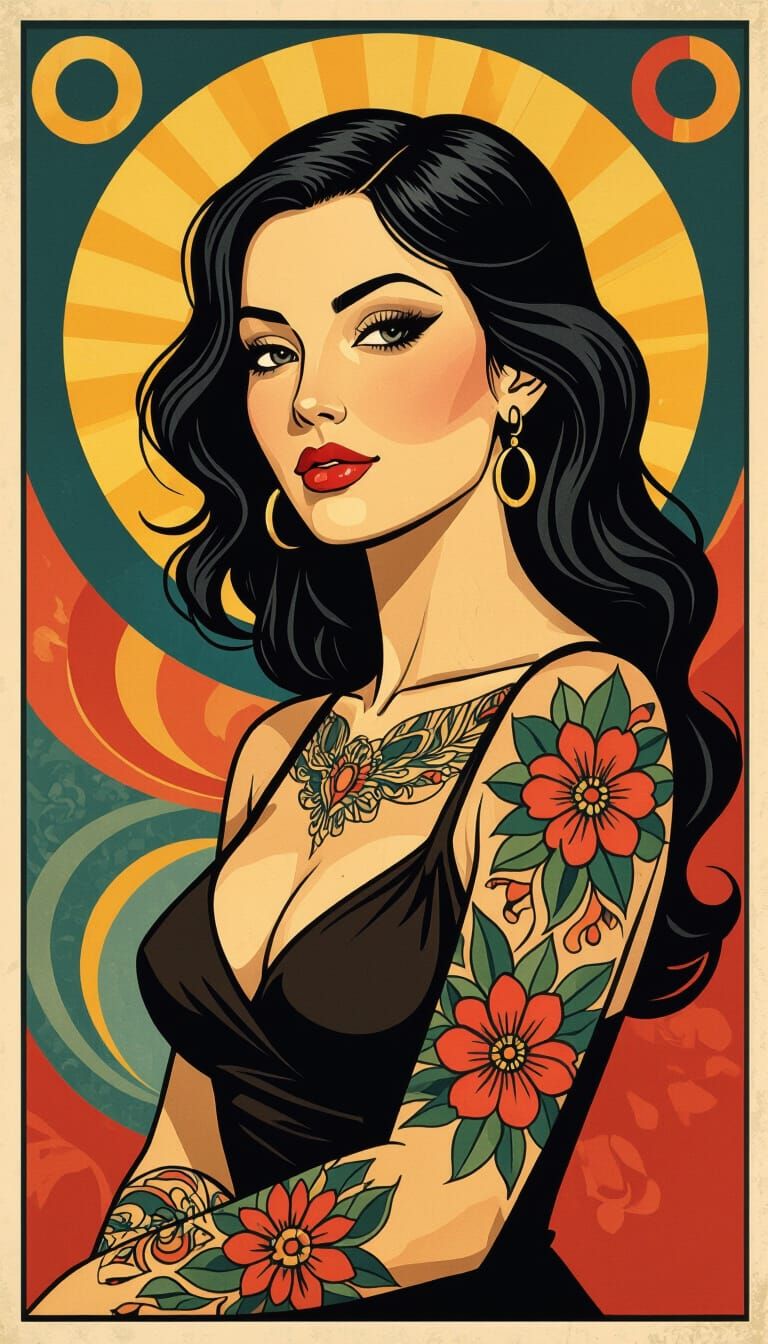 Tattooed Woman in Kadinsky Soviet Poster Art