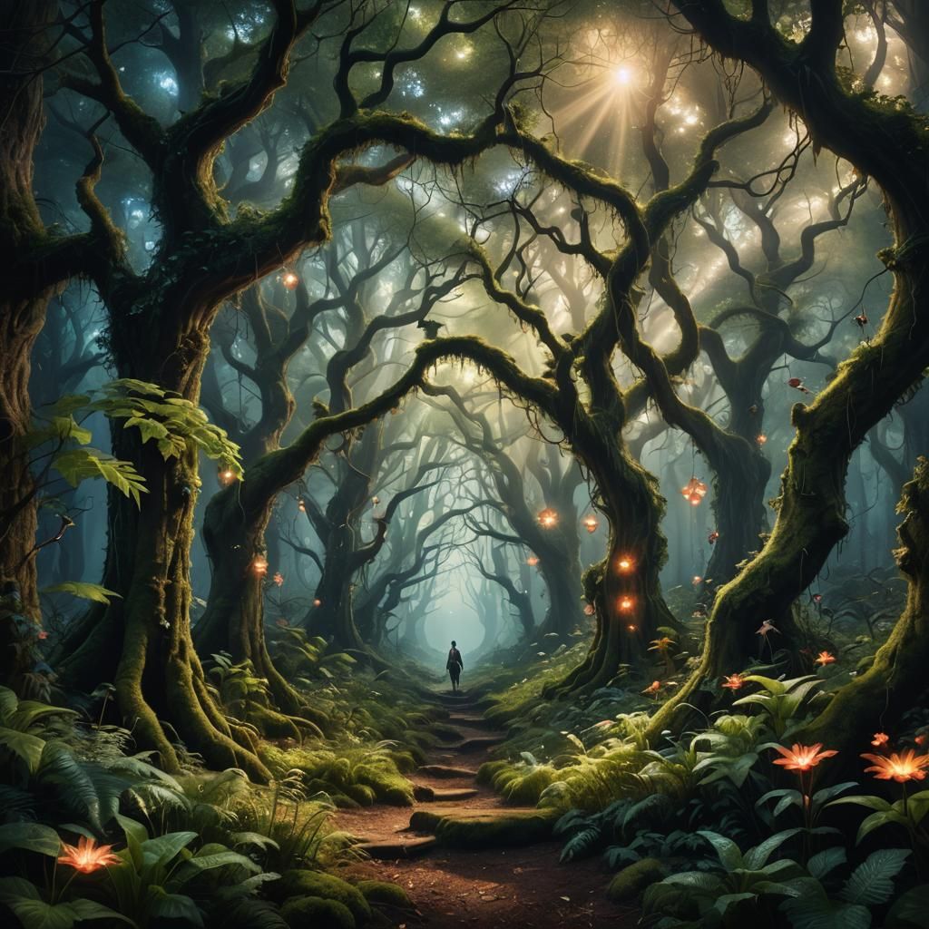 Enchanted Forest with Lonely Fairy in Hyperrealism