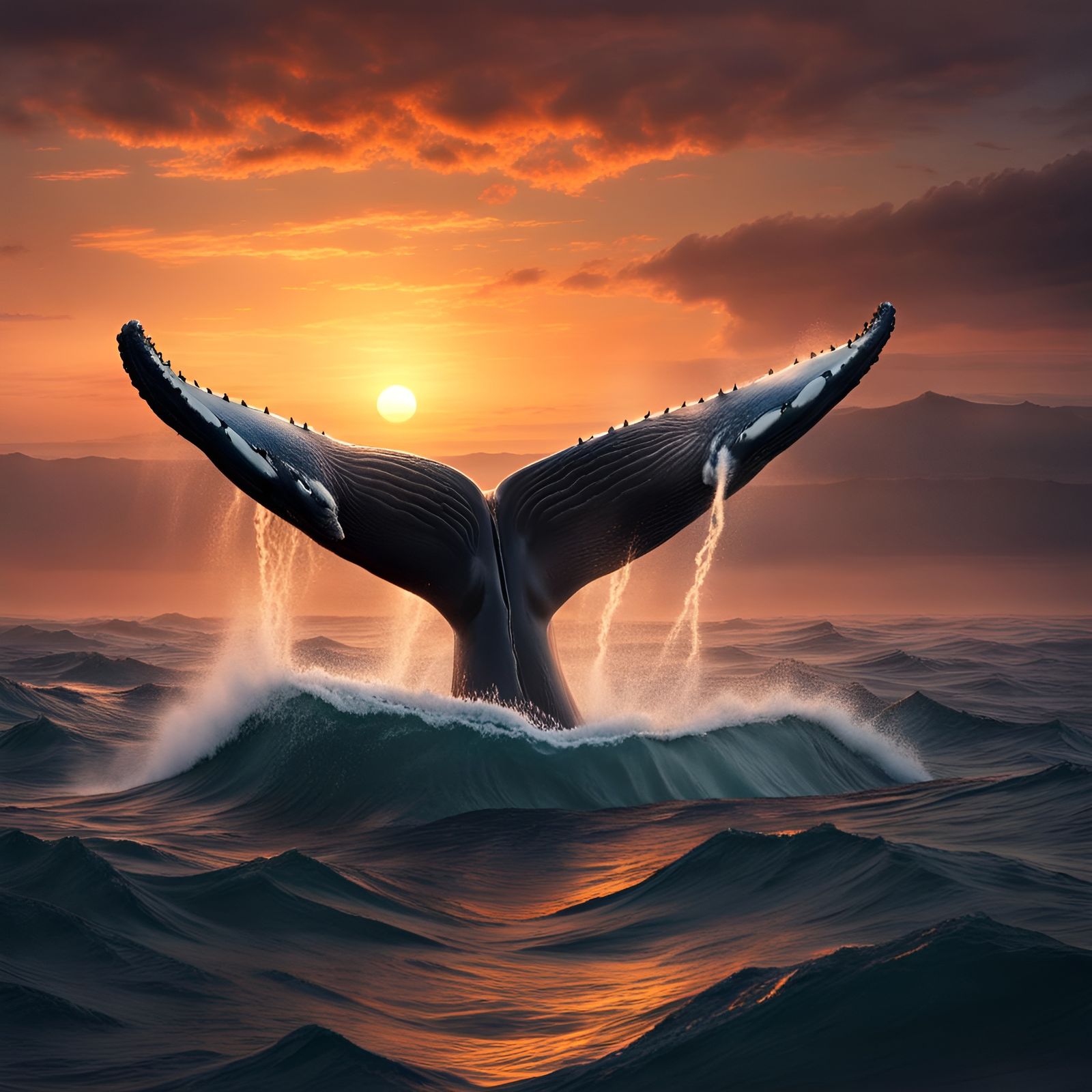 Humpback Whale Tail at Sunset: Digital Matte Painting
