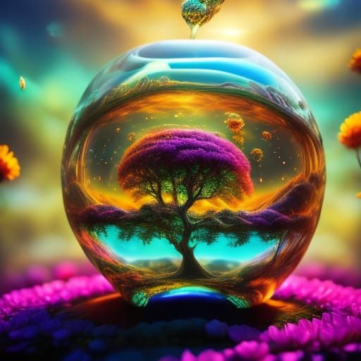 Surreal Floral Universe as Vibrant Oil Painting