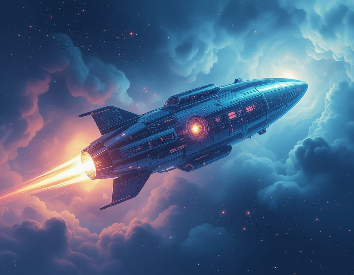 Crystalline Spaceship in Glitchcore Mist: Teslapunk Vector A...