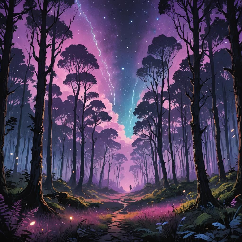 Night Forest Film Poster with Majestic Vegetation