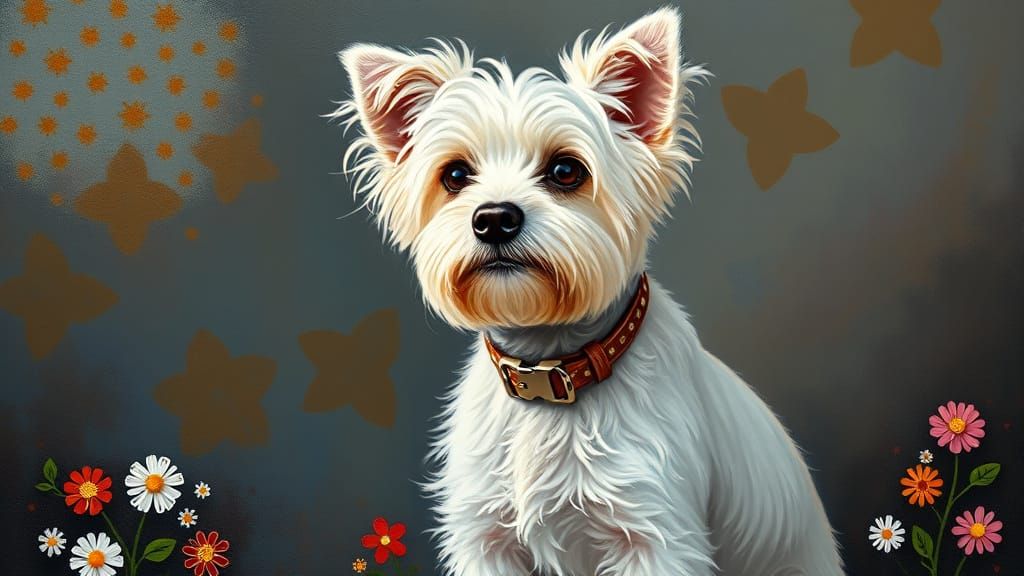 Dog Portrait in Impressionist Pointillism Oil Painting Style