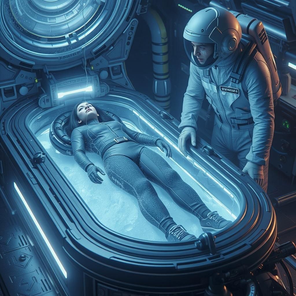 Cryogenic Awakening in Futuristic Spaceship