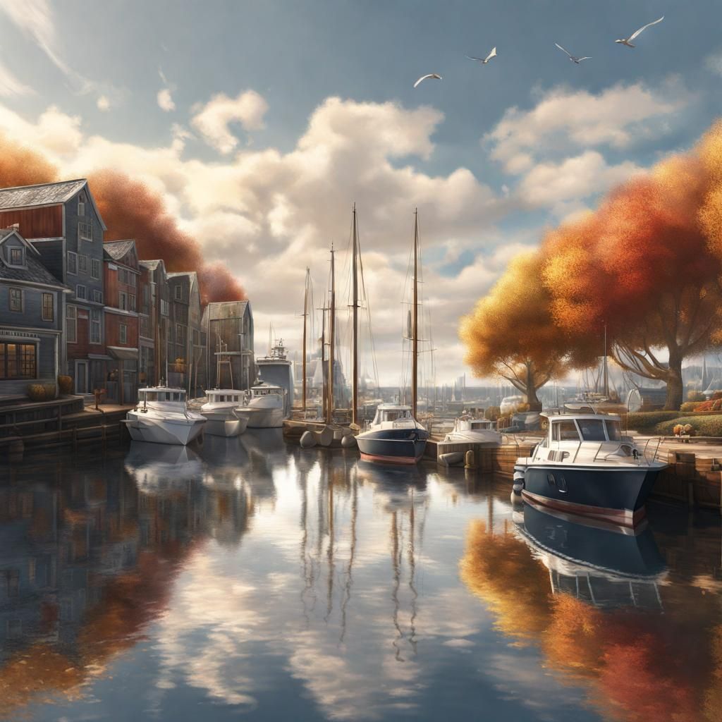 Four Seasons Harbor: Hyperrealistic Concept Art