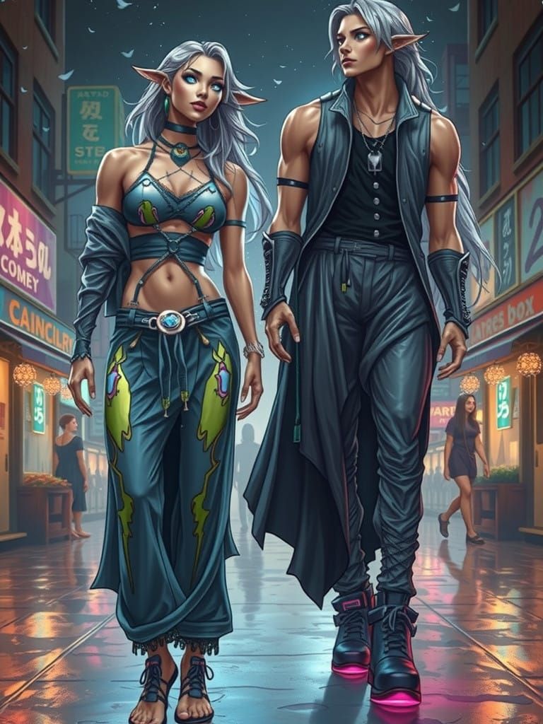 Mysterious Fae in Cyberpunk Kawaii Aesthetic