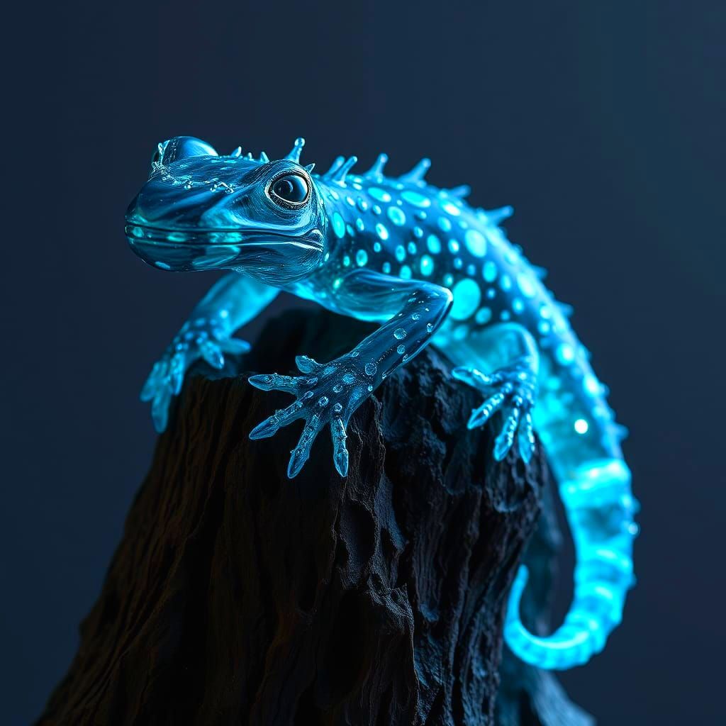 Bioluminescent Crystal Gila Monster Sculpture in Digital Art
