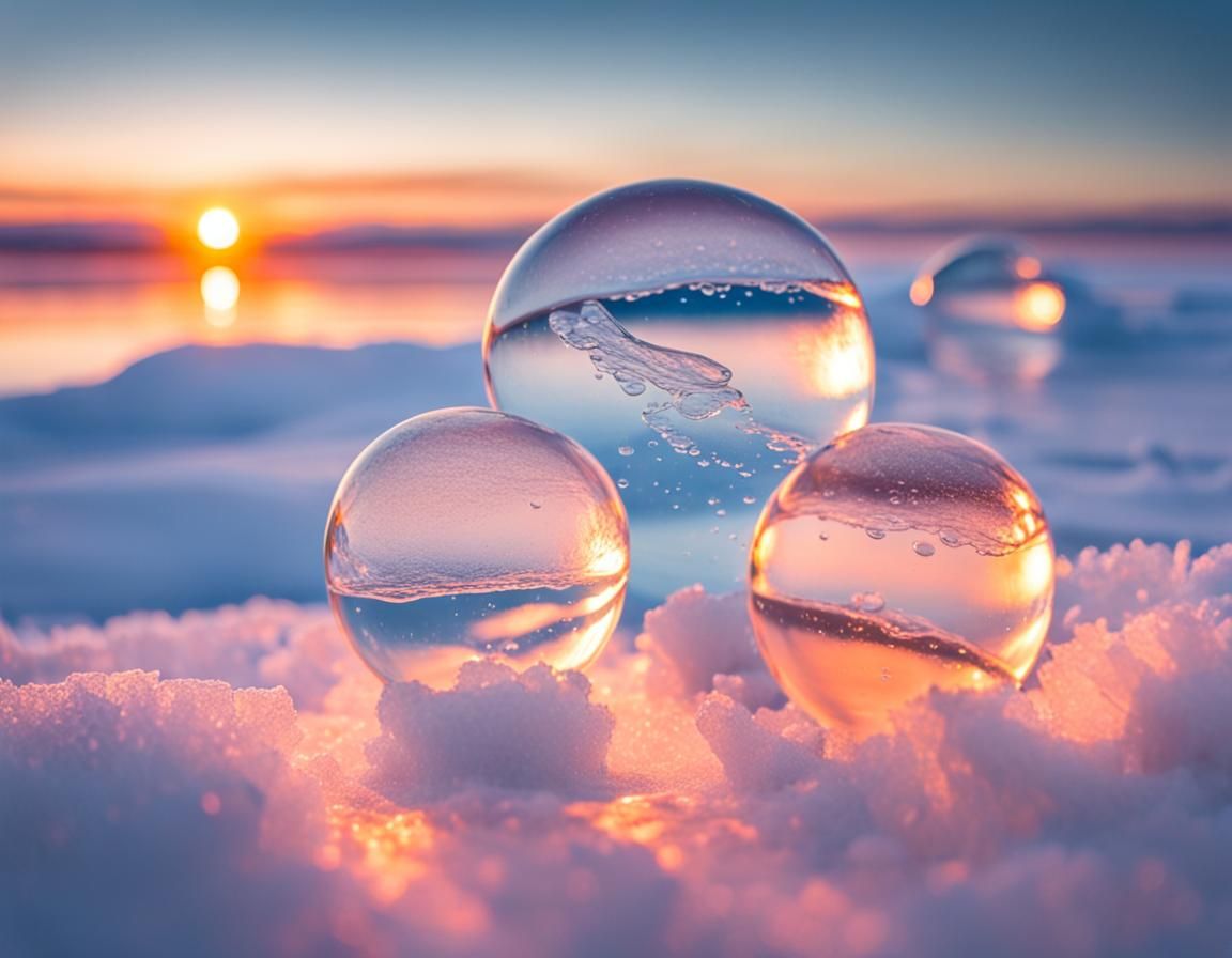 Arctic Ice Bubbles Under Pastel Sunset
