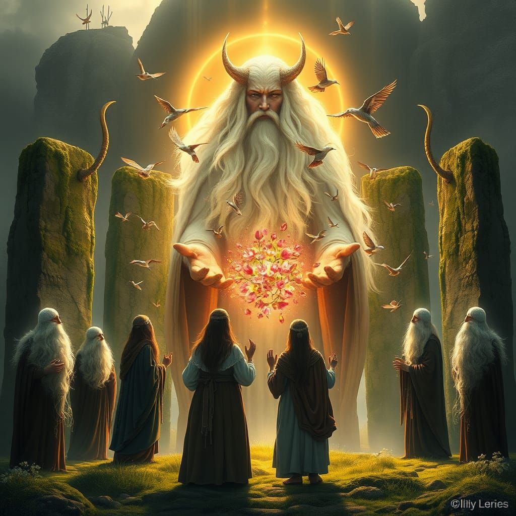 Druids Revering Goddess Dana: Fantasy Illustration