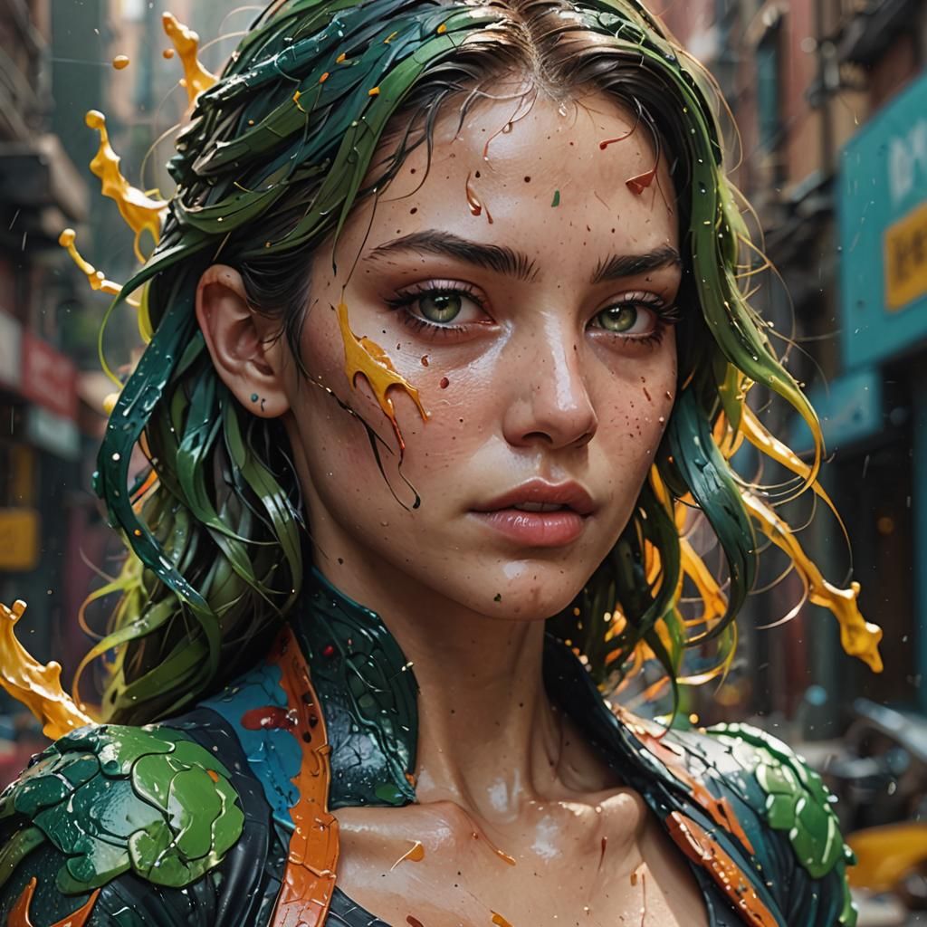 Hyperrealistic Street Artist in Colorful Scene