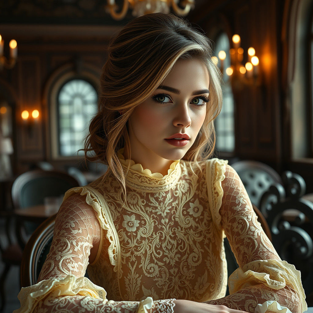 Woman in Lace Dress: Matte Painting, Dreamlike Quality