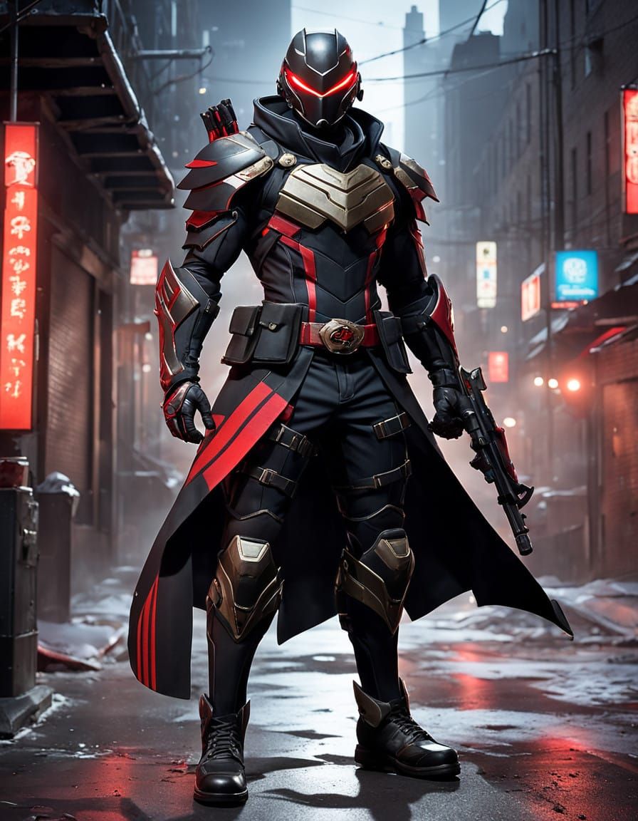 Cyberpunk Avenger Nighthawk Hero in Dark Bronx Neighborhood