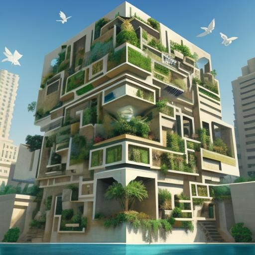 Hanging Gardens of Babylon in Cubist Style