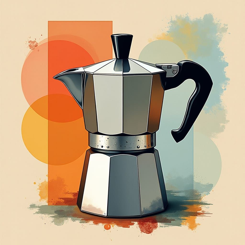 Inox Moka Pot with Pop Art Watercolor Background
