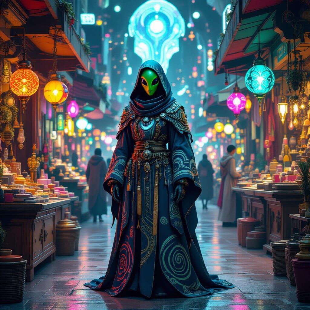 Exotic Alien Marketplace in Futuristic Style