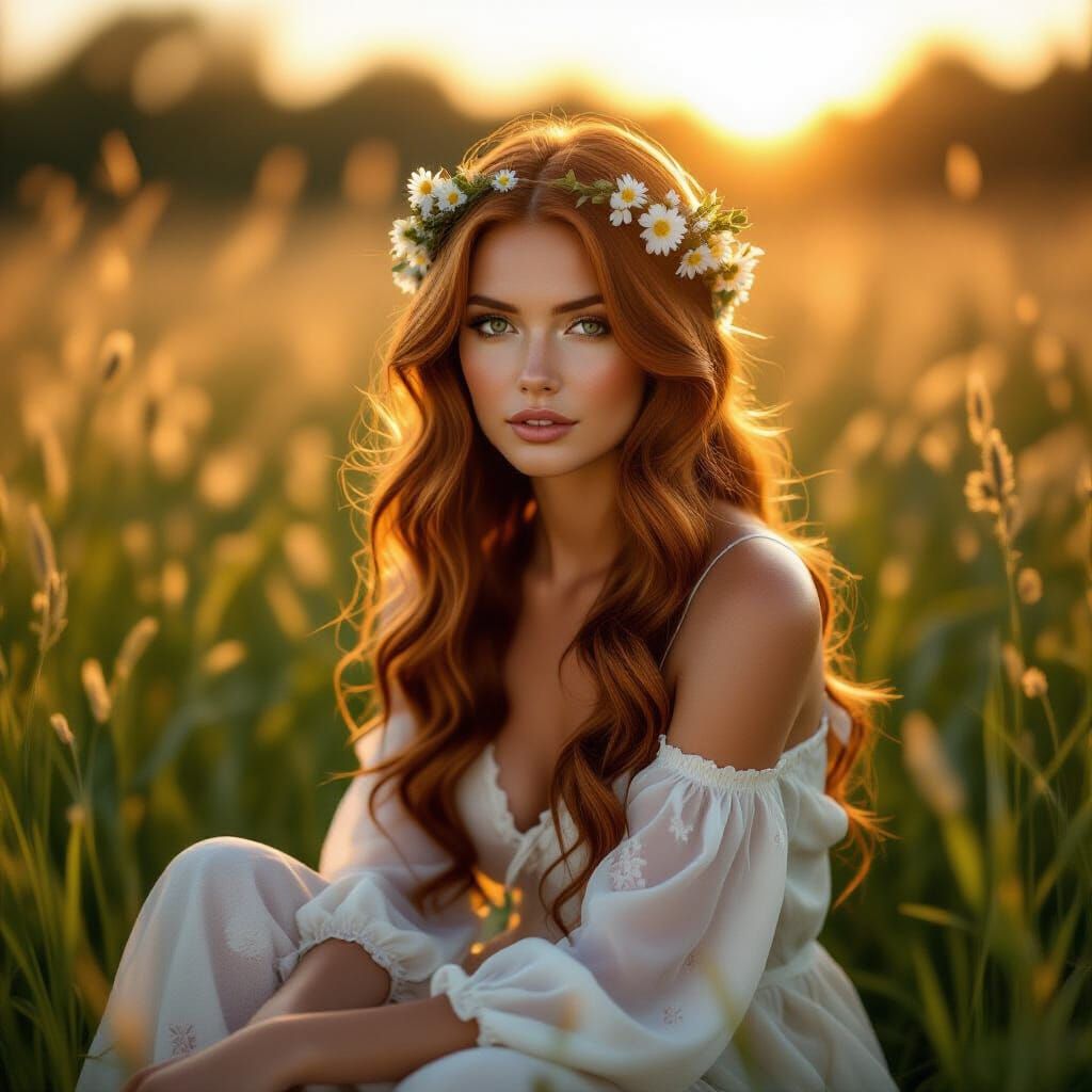 Woman in Wildflower Meadow, Analog Film Photography