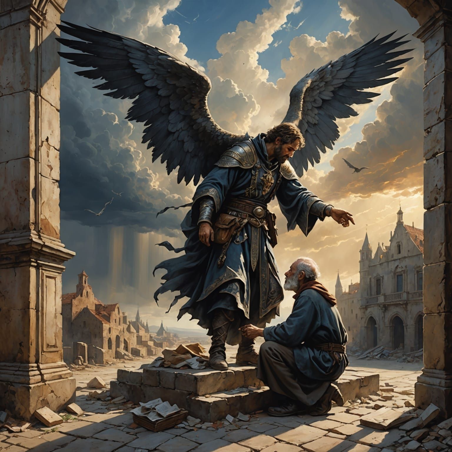 Office Worker's Alms: Neo-Impressionist Angel