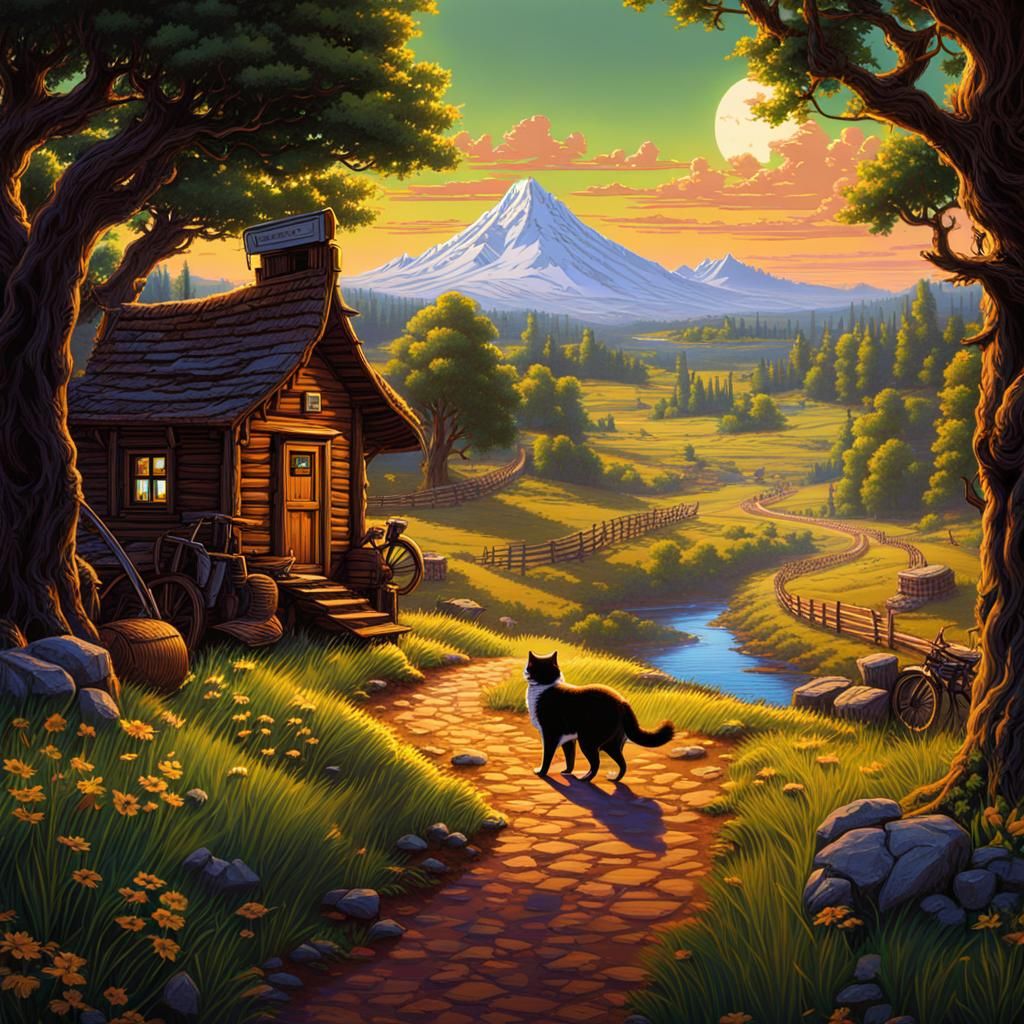 Cat Plays Oregon Trail: Detailed Matte Painting