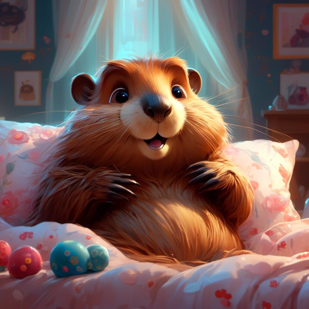 Happy Beaver Portrait in Cartoon Style