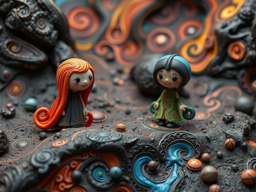 Whimsical Claymation Worlds in Ferrofluid Terra, Celtic Knot...