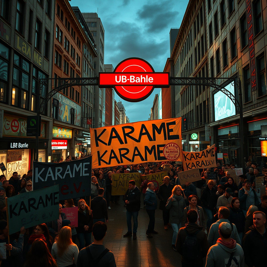 Protest at Lehrter Strasse Intersection in Cyberpunk Style