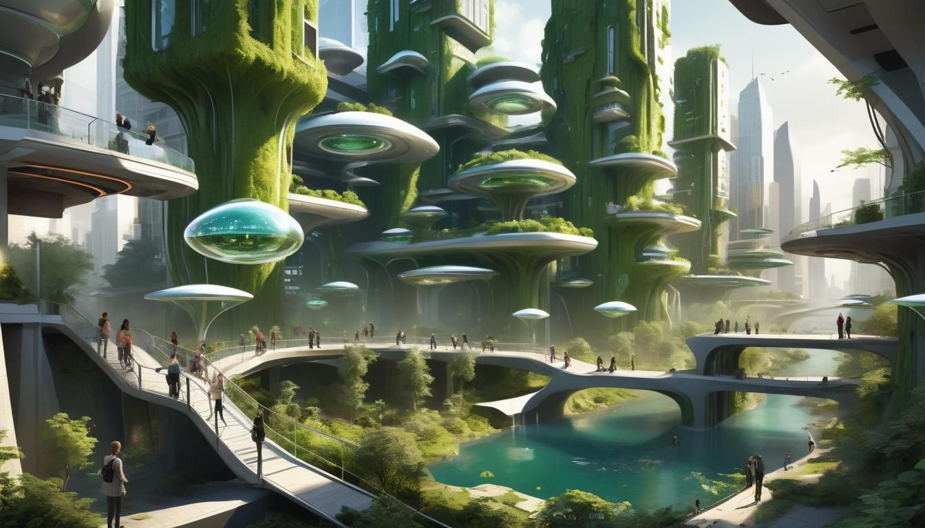 Metamodern Scene: Digital Meets Nature in Futuristic City
