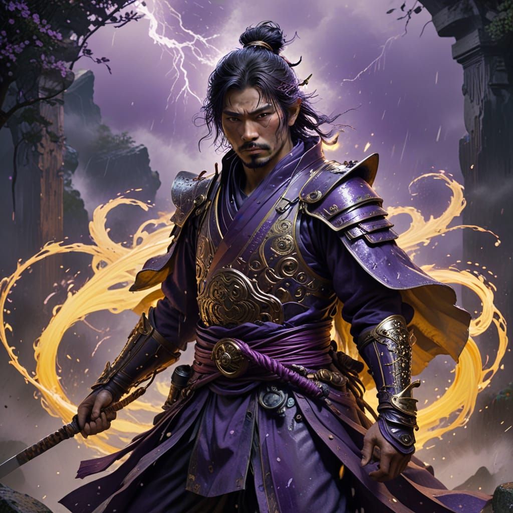 Dark Fantasy Samurai Invokes Light Amidst Tempest