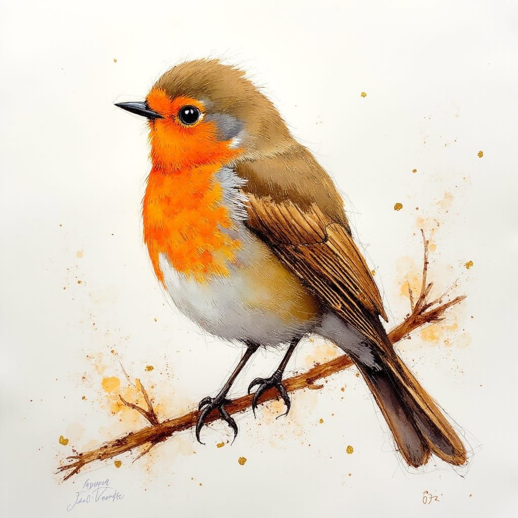 Colorful Robin: Impressionist Alcohol Ink Sketch