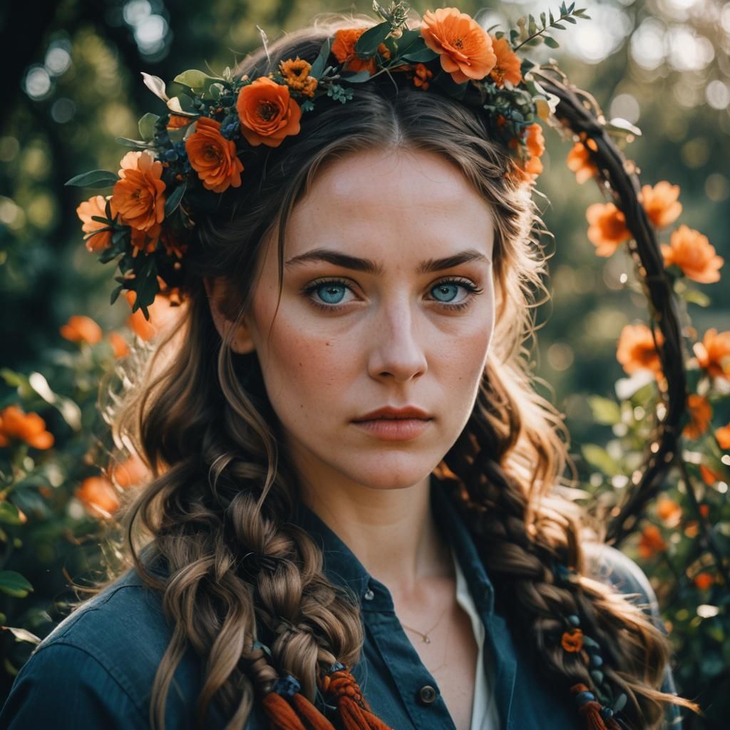 Film Noir Portrait with Orange Flowers