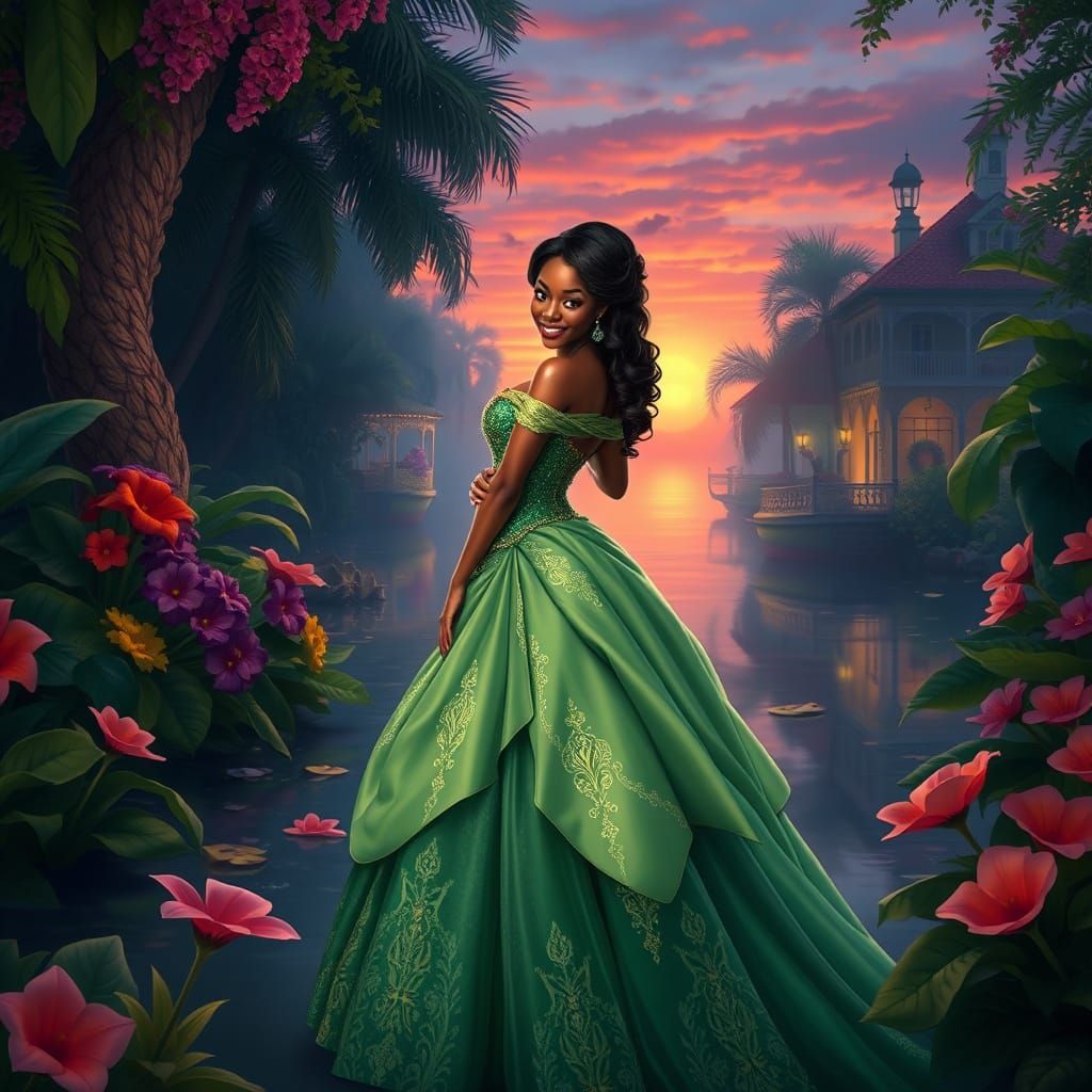 Princess Tiana in Bayou, Art Nouveau Style