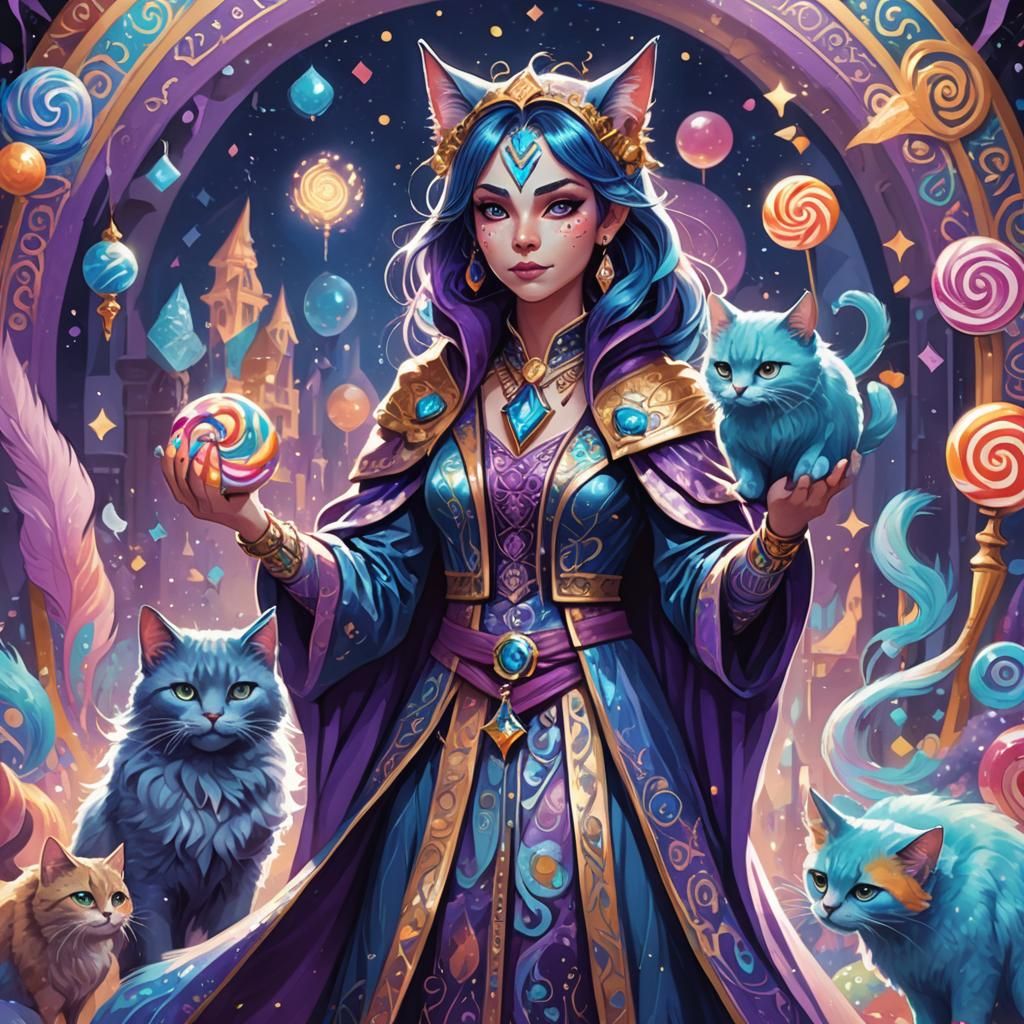 Catfolk Sorceress in a Candy Art Style