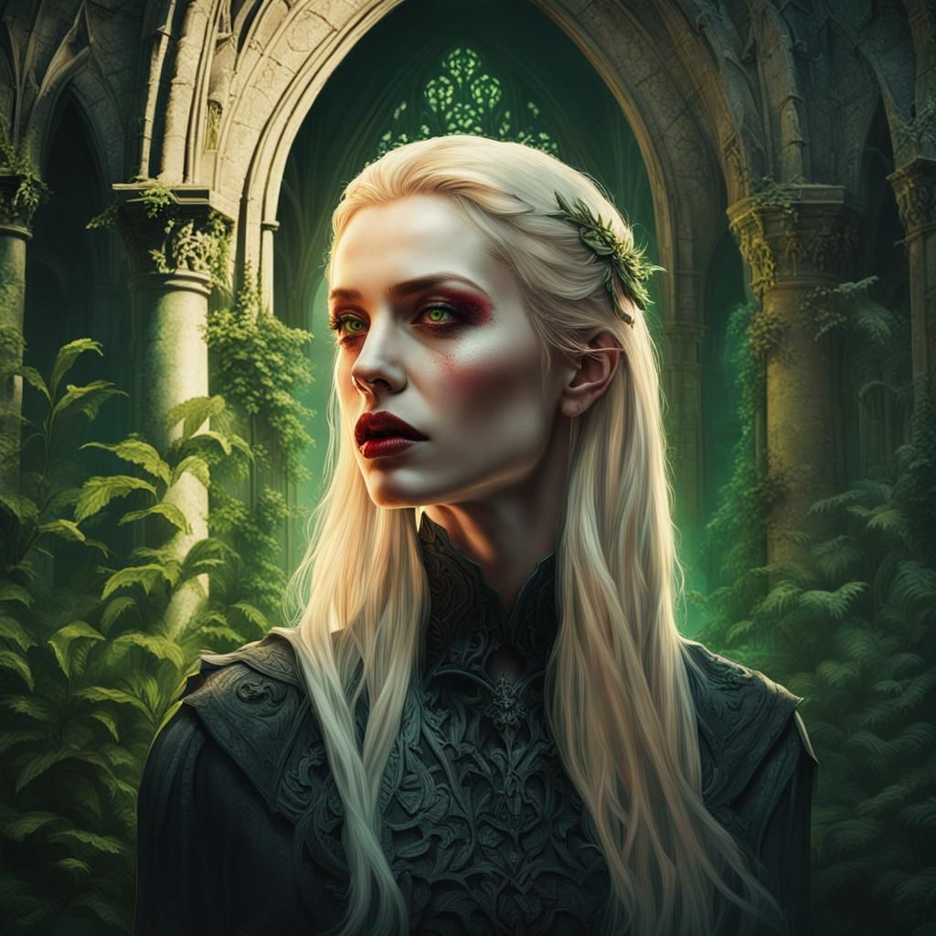 Stunning Vampire Woman in Gothic Abbey: Hyperrealistic Portr...