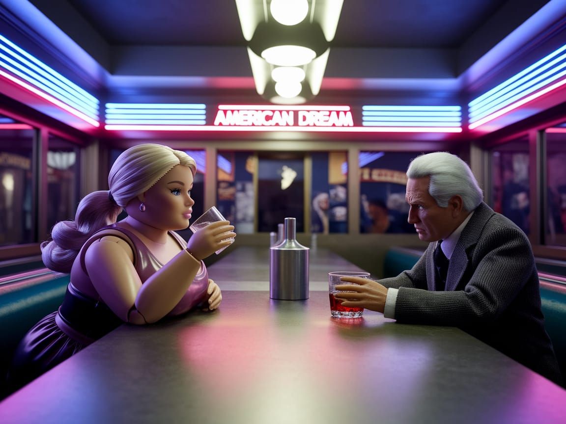 American Diner Despair in Neon Glow