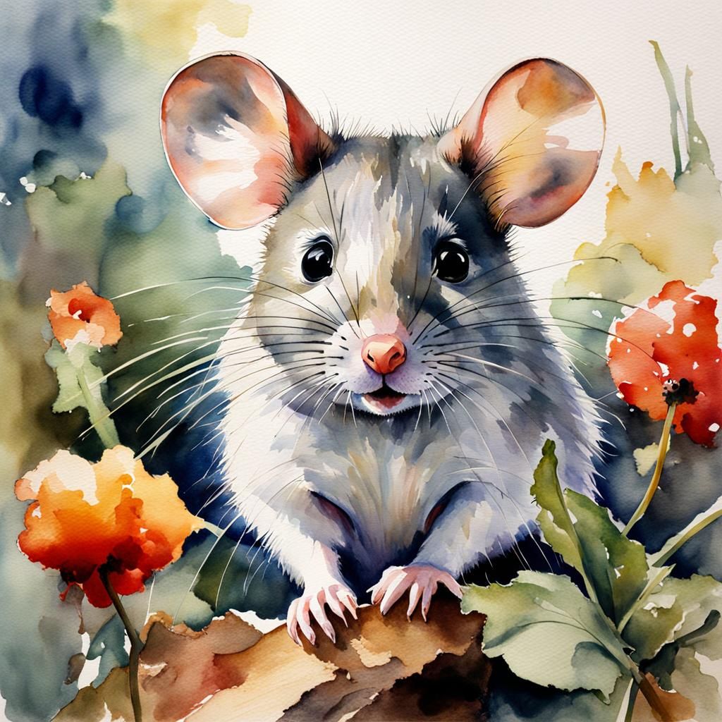 Playful Mouse in Watercolor Style
