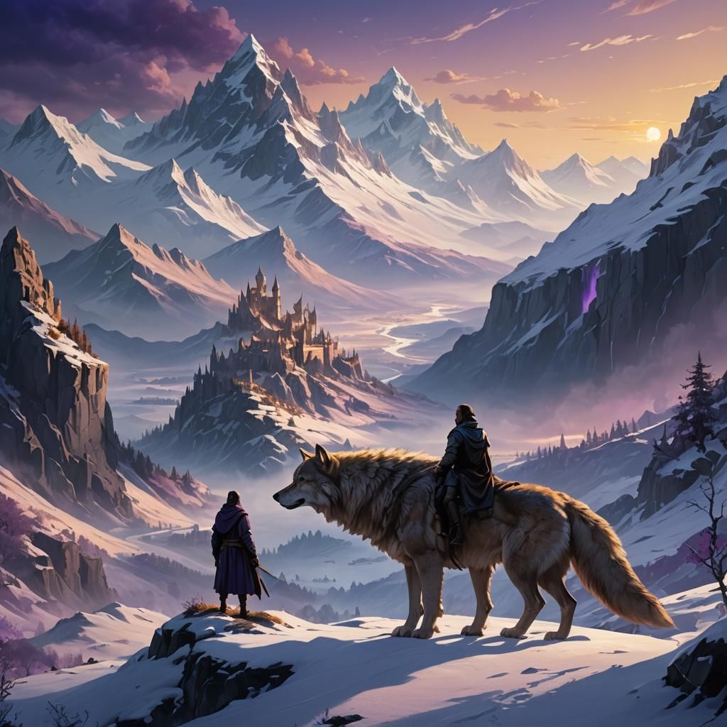 Elven Guardian and Wolf in Medieval Kingdom
