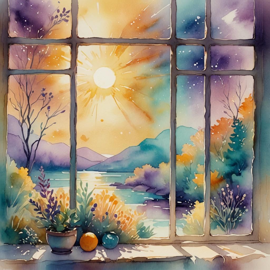Water-Washed Window in Sunny Moonscape: Watercolor Concept A...