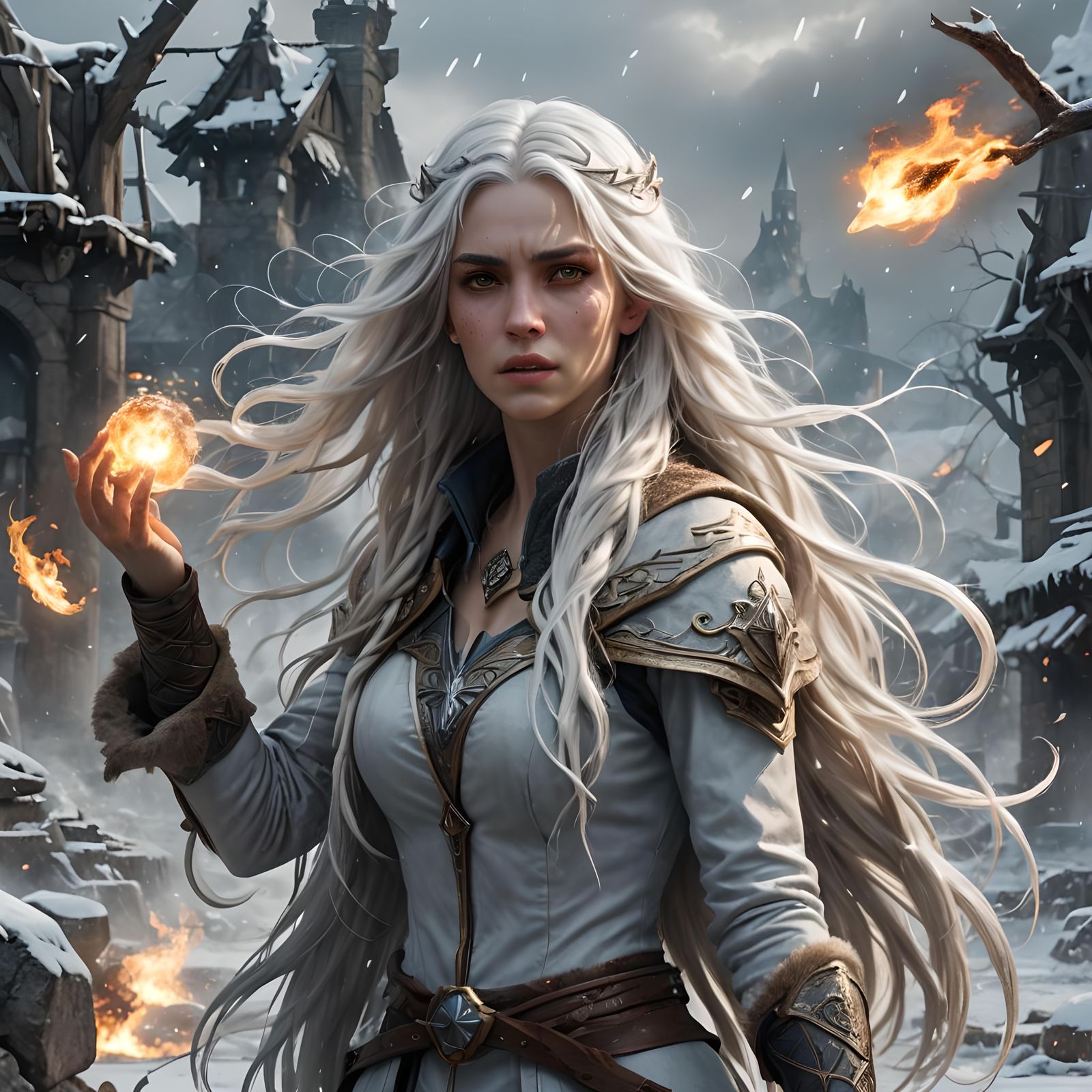 Ice Sorceress Summons Blizzard and Casts Fire