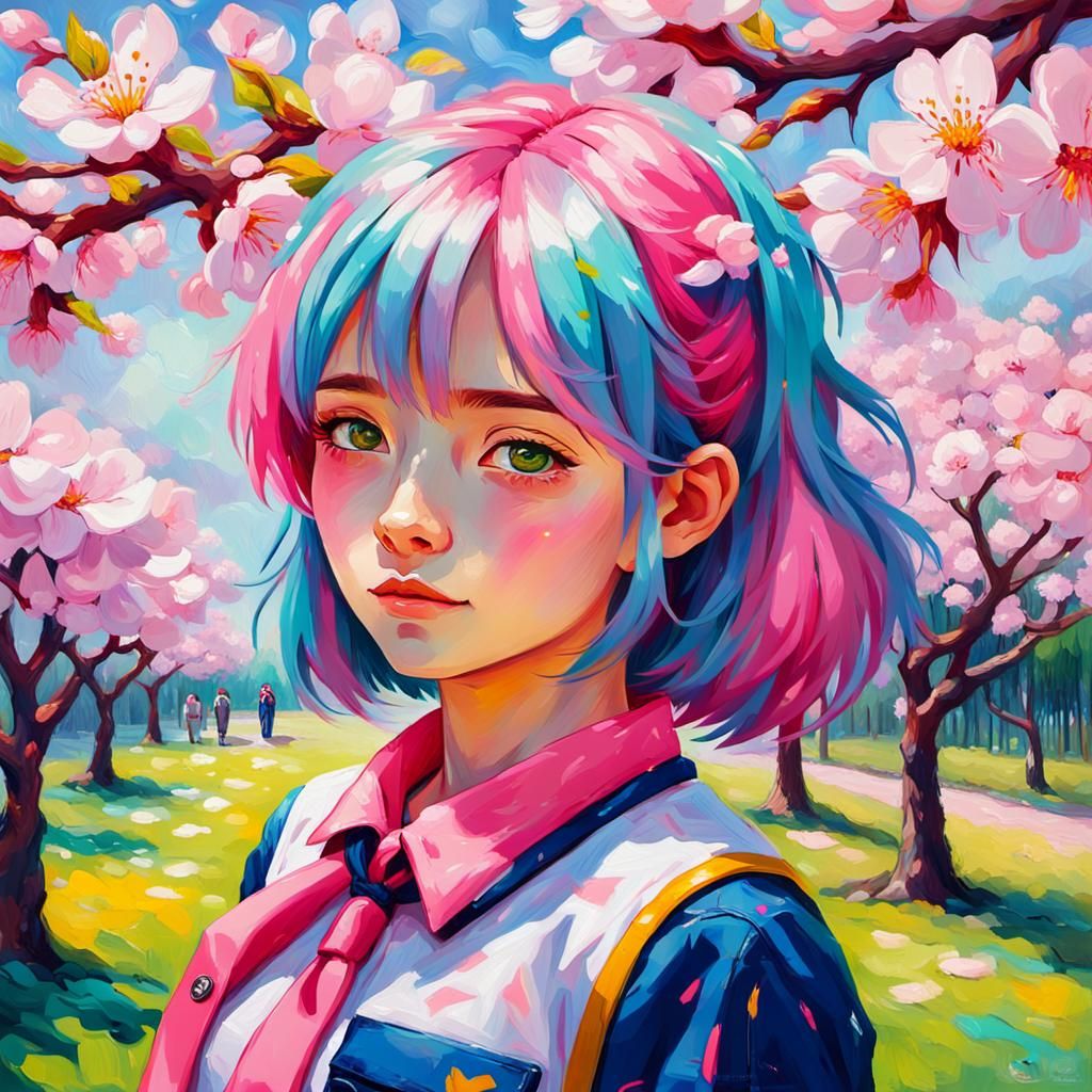 Vibrant Anime Portrait in Neo-Impressionist Style