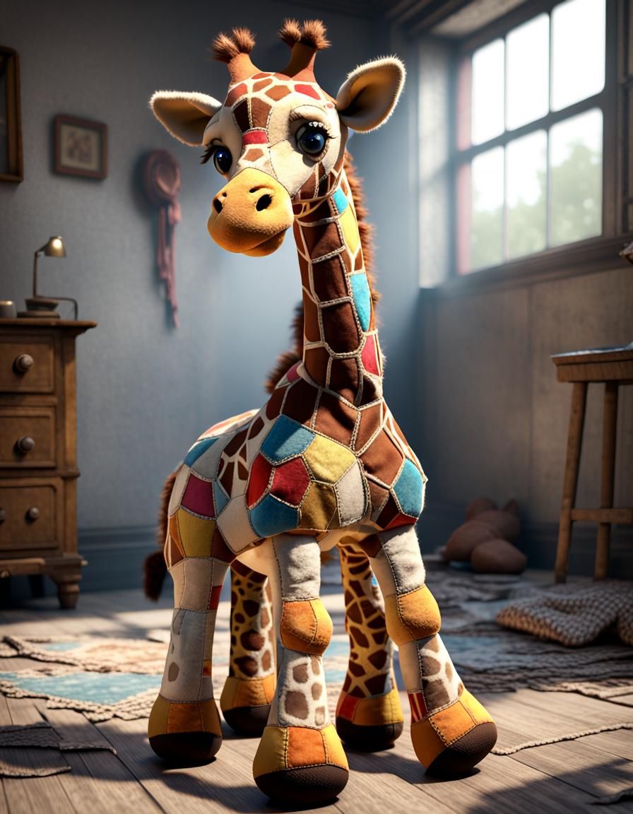 Intricately Detailed Plush Giraffe in 3D