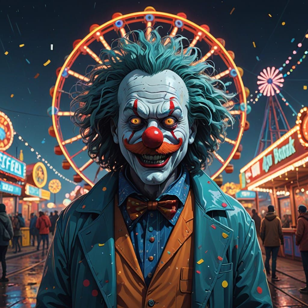 Vibrant Goose in Dreamlike Amusement Park at Night