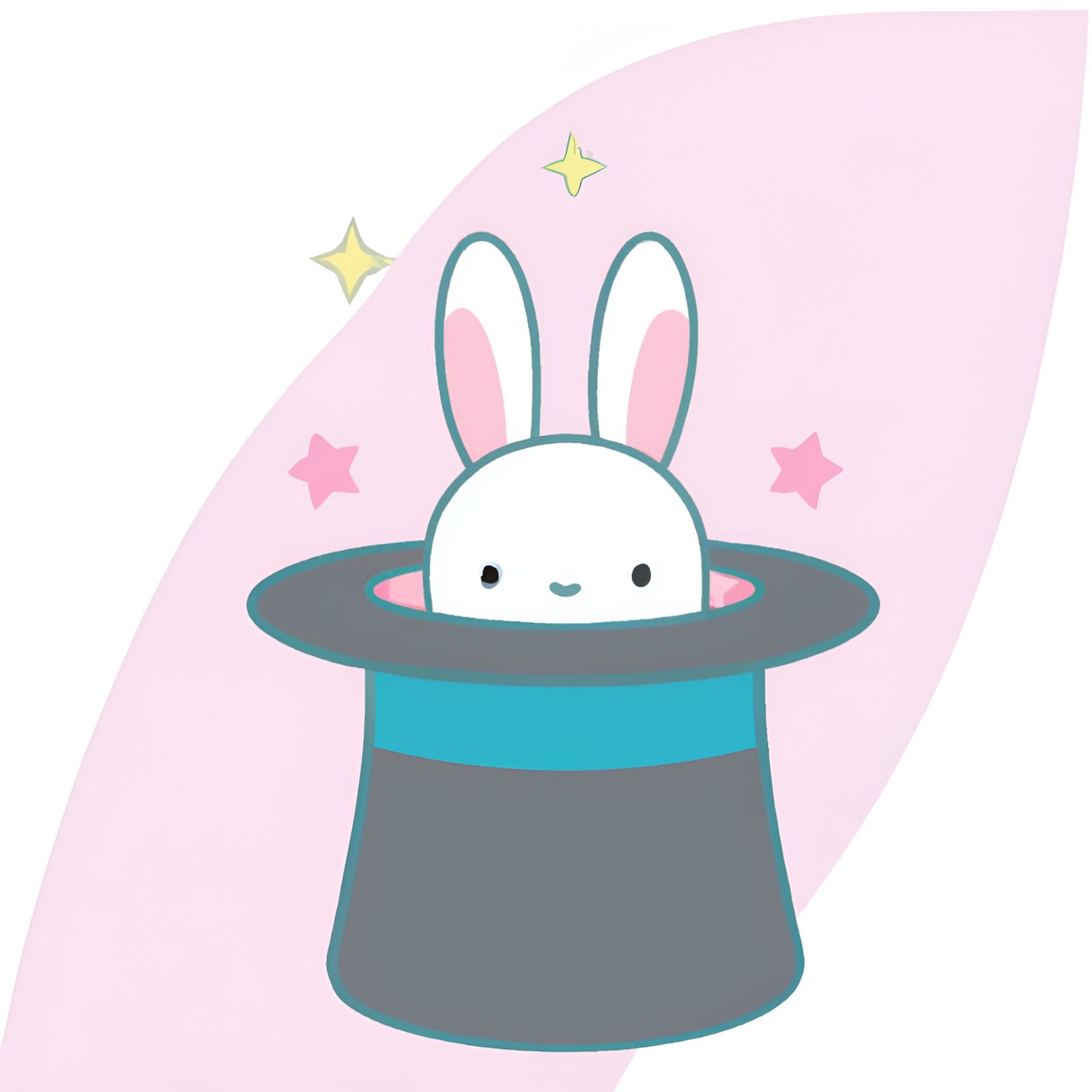Cute Kawaii White Bunny In A Magician's Hat