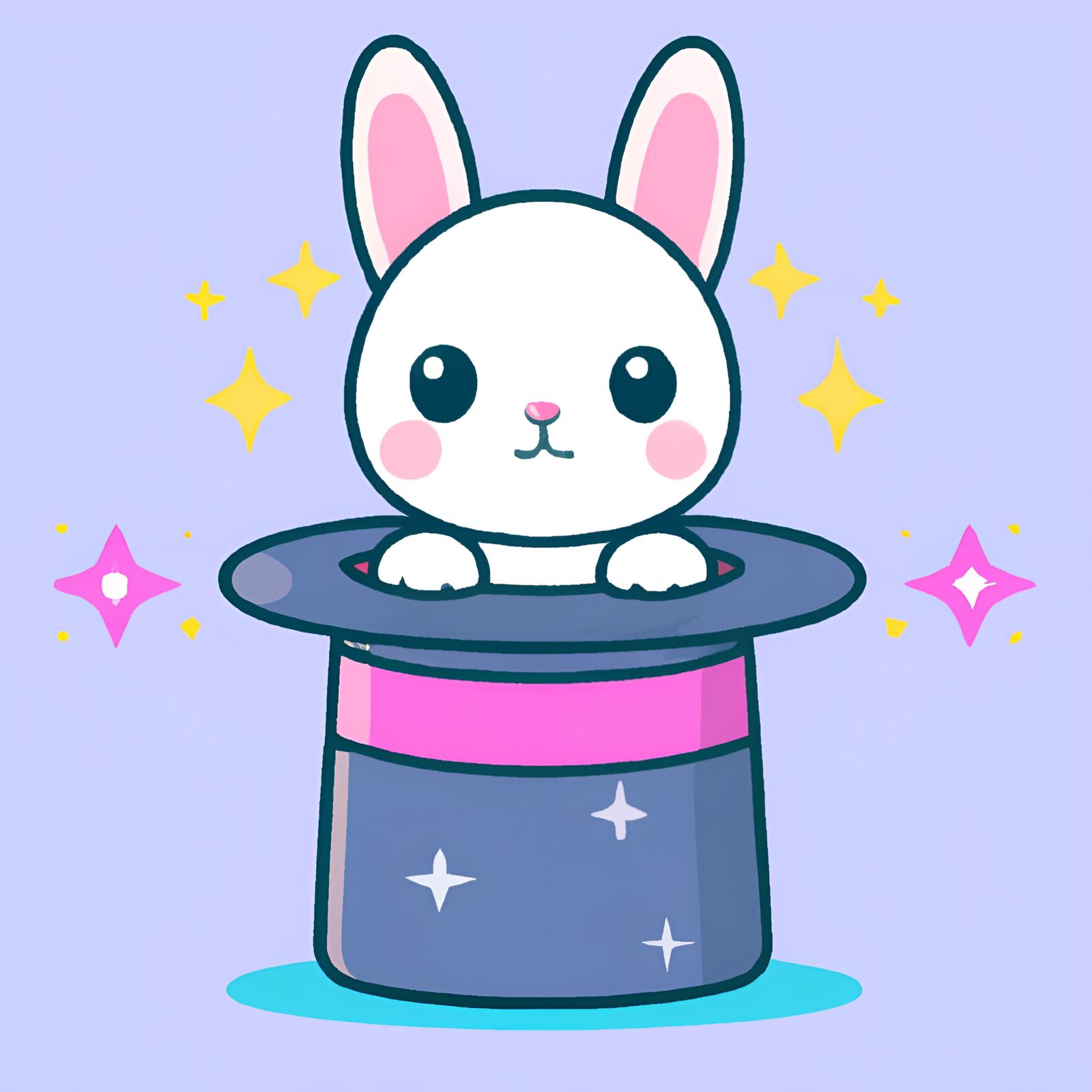 Cute Kawaii White Bunny In A Magician's Hat