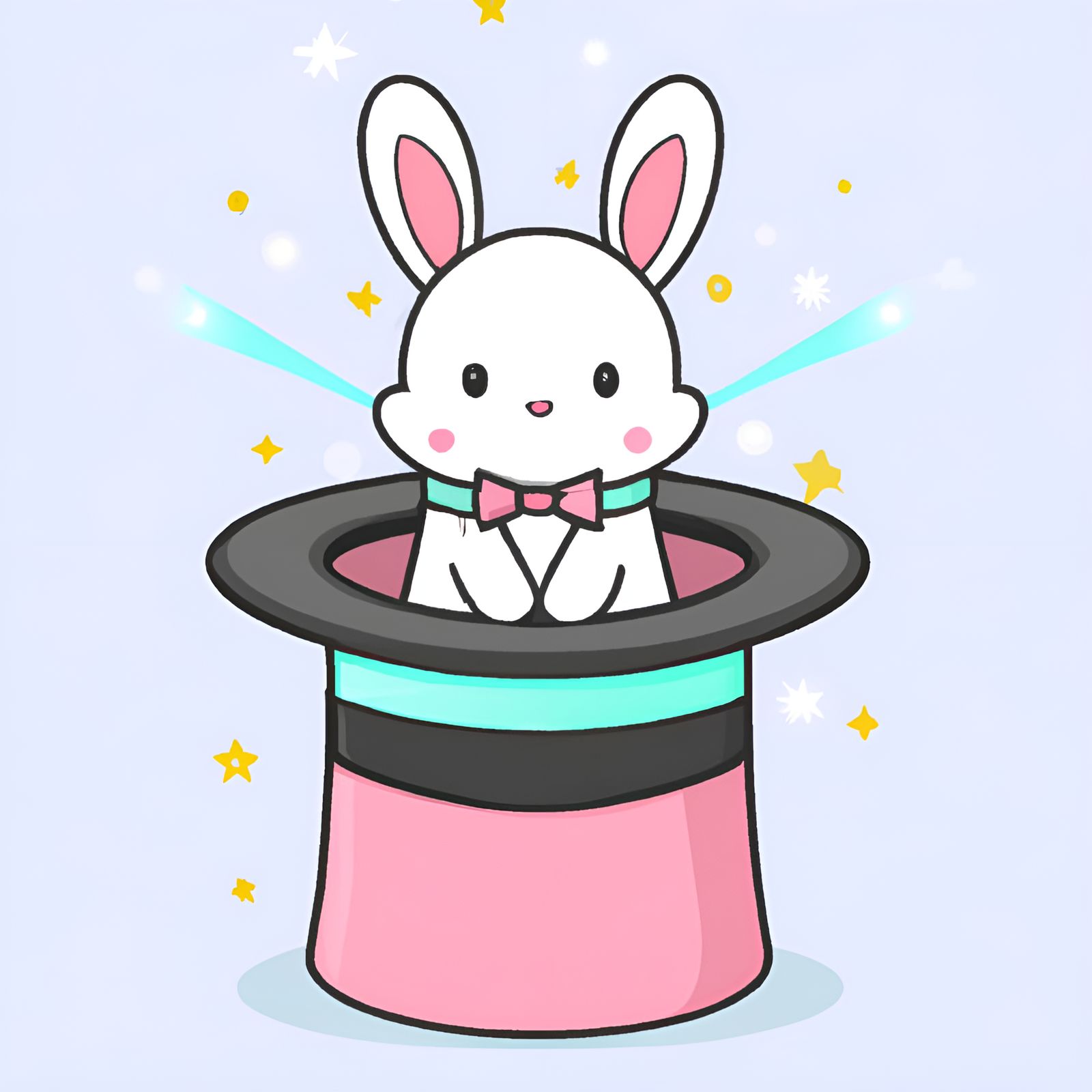 Cute Kawaii White Bunny In A Pastel Pink Magician's Hat
