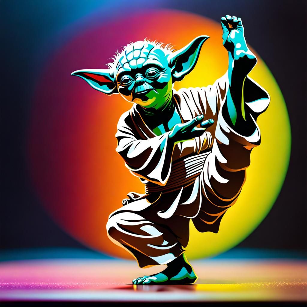 Yoda stretching his leg out in a Yoga pose