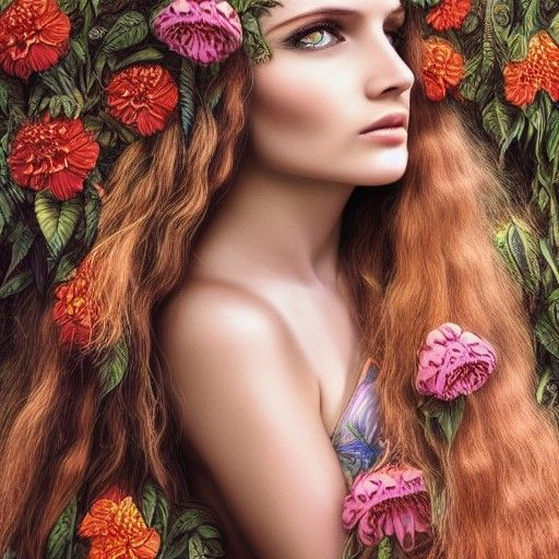 Beautiful Hippie Woman with Hazel Hair, Detailed Matte Paint...