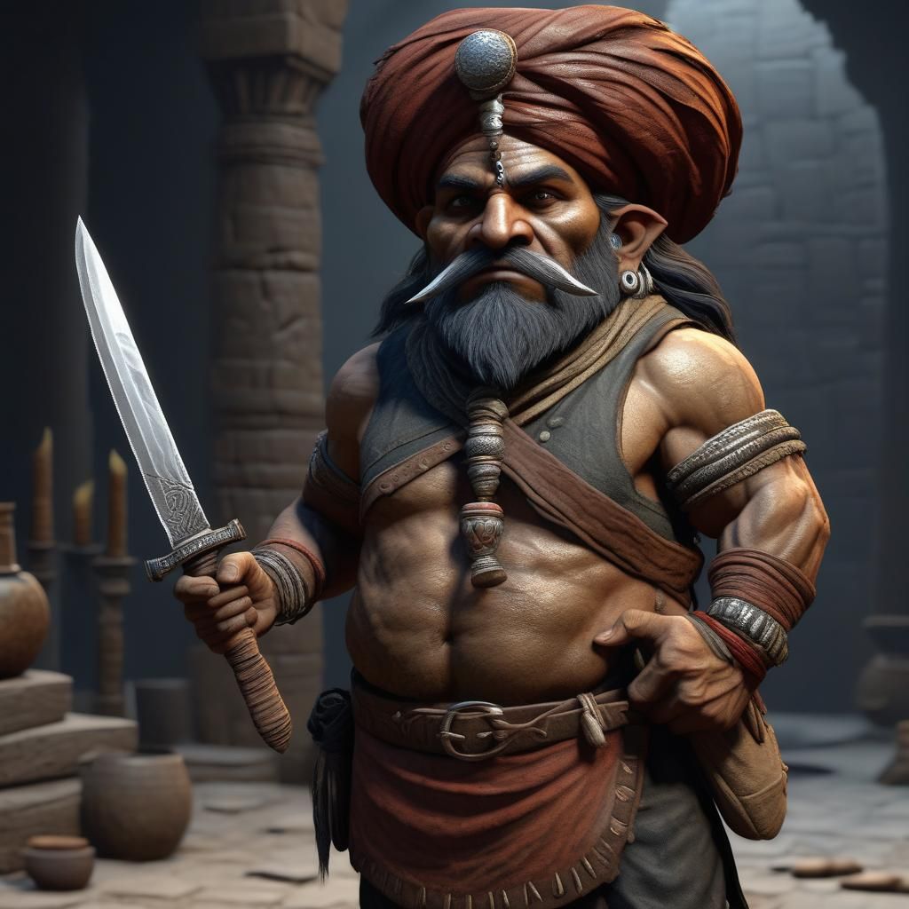 Hyper-Realistic Indian Thief with Dagger