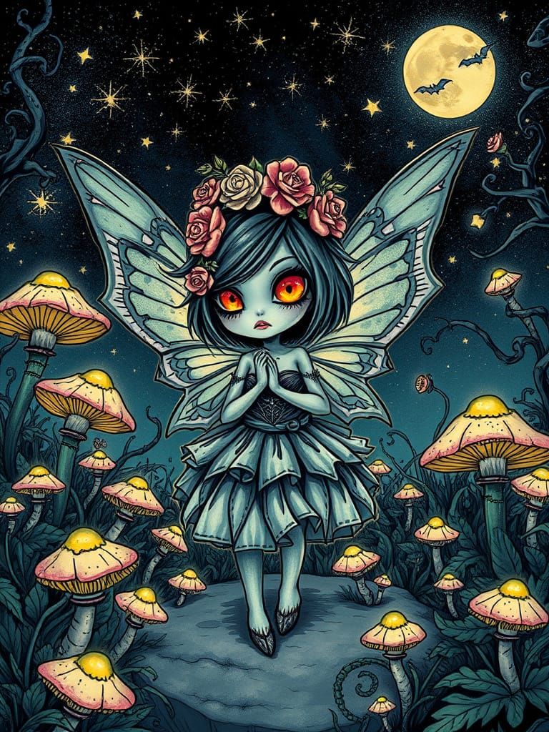 Creepy Cute Fairy-Monster in Magical Garden
