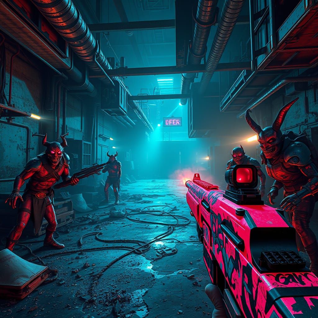 Post-Apocalyptic FPS Scene with Mutated Demons